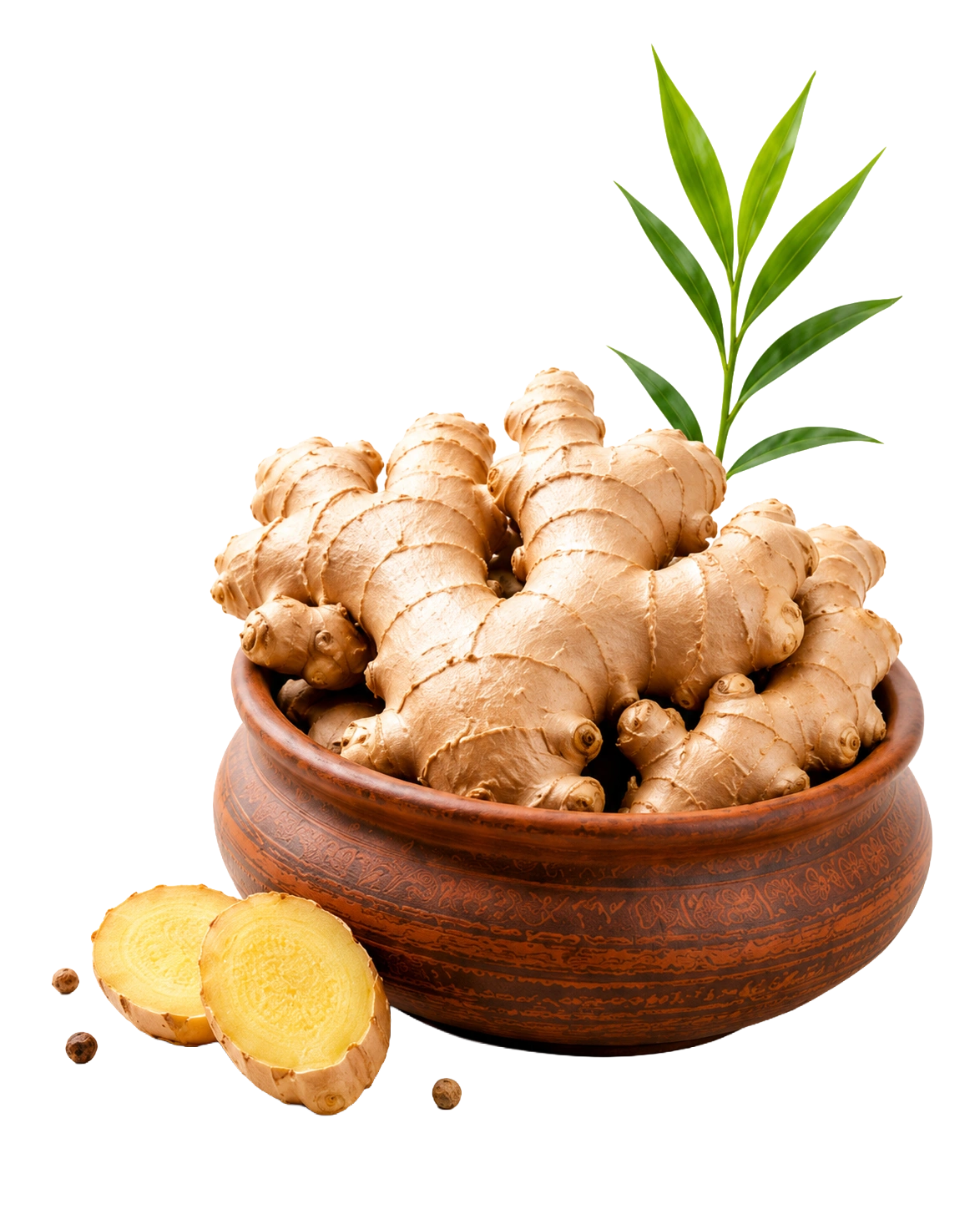 Ginger root in a wooden bowl